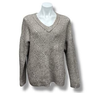 Ava & Viv Sweater Chunky Knit Long Sleeve V Neck Brown Relaxed Slouchy Sz Large